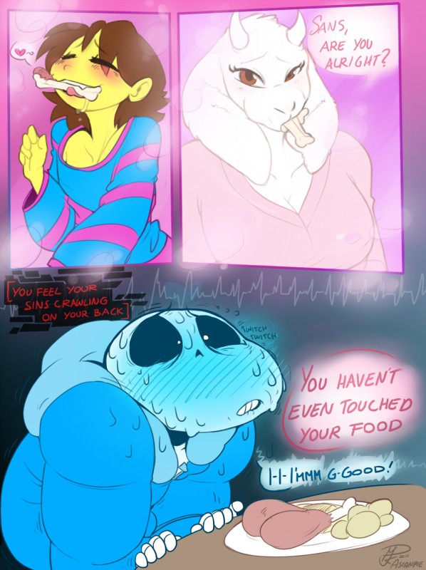 frisk, sans, and toriel (undertale (series) and etc) created by asianpie