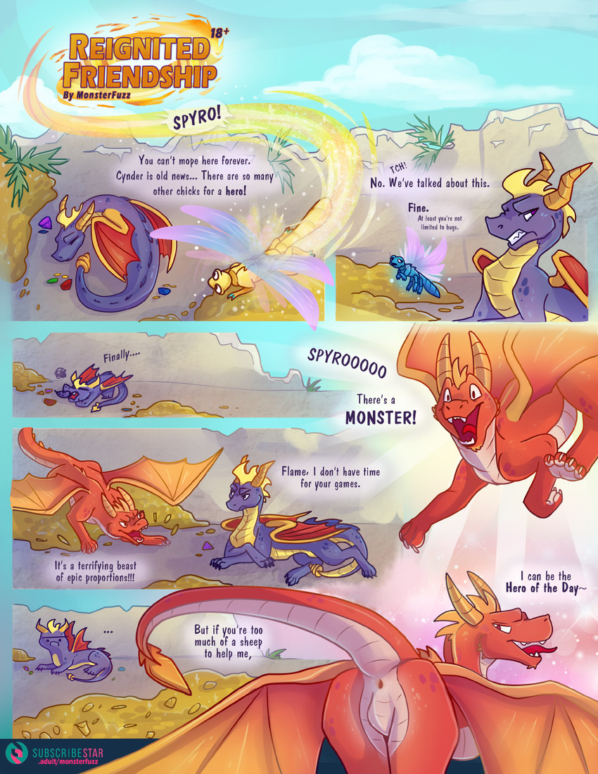 annoyed anus butt dialogue feral feral_on_feral group hole_(anatomy) jumping male male/male presenting raised_tail sleeping speech_bubble tail teasing text tongue tongue_out white_anus wings monsterfuzz activision mythology spyro_reignited_trilogy spyro_the_dragon subscribestar flame_(spyro) sparx spyro arthropod dragon dragonfly insect mythological_creature mythological_scalie scalie comic english_text hi_res