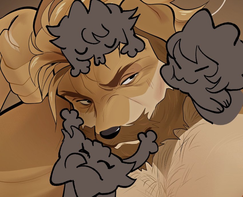 :3 ambiguous_gender anthro beard black_nose blonde_hair brown_beard brown_eyebrows brown_facial_hair brown_mustache button_ears clone duo eyebrows face_squish facial_hair floppy_ears fur hair kissing male male/ambiguous mustache squish tan_body tan_fur yellow_body yellow_fur chewtoyys biscuit_(chewtoyys) lucky_(chewtoyys) bird_dog canid canine canis domestic_cat domestic_dog felid feline felis golden_retriever hunting_dog mammal retriever 2025 bust_portrait cropped digital_drawing_(artwork) digital_media_(artwork) portrait nonbinary_(lore)