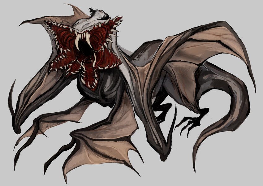 4_wings black_hair body_horror breasts chest_mouth cleavage clothed clothing fangs female hair membrane_(anatomy) membranous_wings multi_mouth multi_wing open_mouth realistic_wings sharp_teeth smile solo tail teeth vein veiny_wings white_body white_skin wings vich capcom resident_evil alcina_dimitrescu humanoid monster hi_res