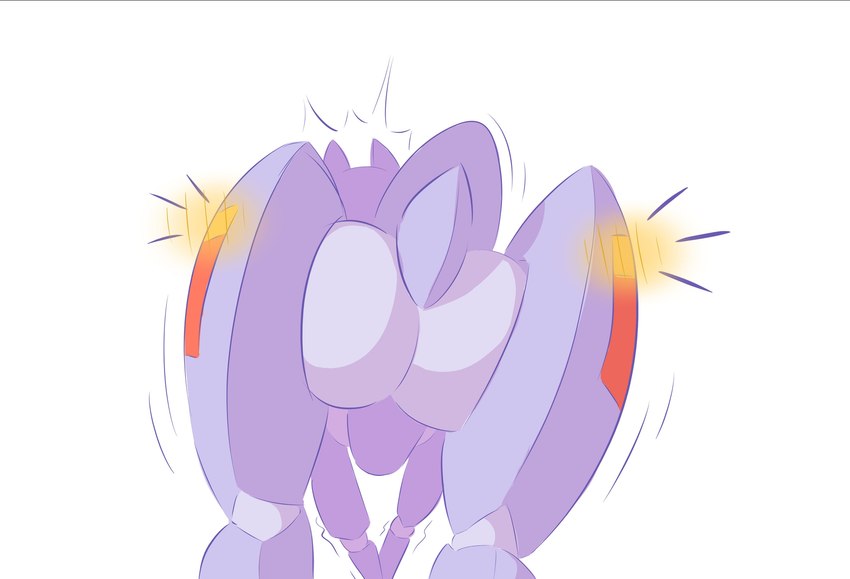 ambiguous_gender blush butt ears_up lights machine nude purple_body rear_view shaking simple_background solo standing white_background psychpsyo robot cel_shading digital_drawing_(artwork) digital_media_(artwork) hi_res shaded