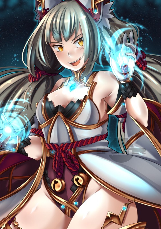 bell chest_gem clothed clothing female gem grey_hair hair magic magic_user open_mouth open_smile smile solo star starscape yellow_eyes sh0tahunter xenoblade_(series) xenoblade_chronicles xenoblade_chronicles_2 nia_(xenoblade) animal_humanoid blade_(xenoblade) cat_humanoid felid felid_humanoid feline feline_humanoid gormotti humanoid mammal mammal_humanoid absurd_res hi_res