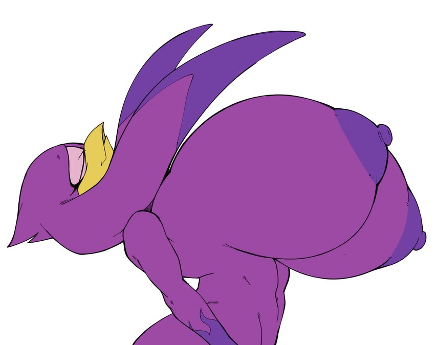 anthro big_breasts bouncing_breasts breasts eyes_closed female flame_markings hair huge_breasts hyper hyper_breasts long_hair markings navel nipples non-mammal_breasts non-mammal_navel non-mammal_nipples nude purple_body solo arkanman third-party_edit sega sonic_riders sonic_the_hedgehog_(series) wave_the_swallow avian bird color_edit colored hi_res