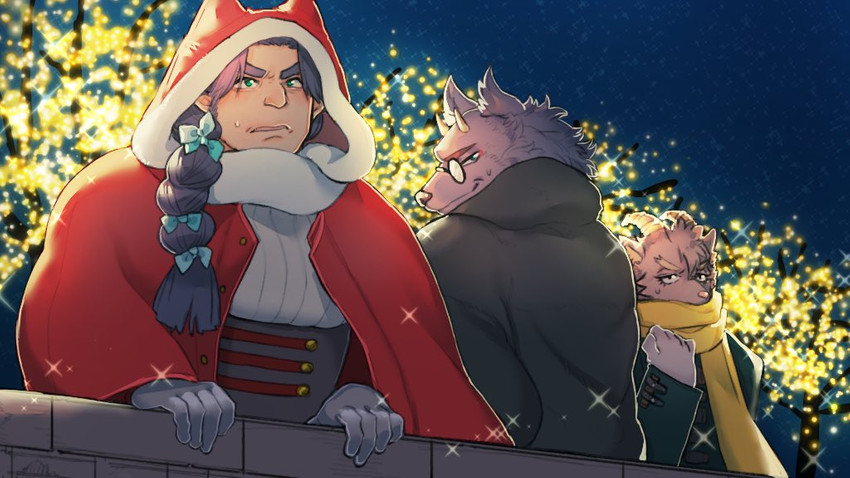 anthro braided_hair christmas_clothing clothing eyewear fur glasses group hair holidays horn male purple_body purple_fur scarf ituduki_aaa christmas lifewonders tokyo_afterschool_summoners bathym_(tas) lucifuge_(tas) mephistopheles_(tas) bovid canid canine canis caprine demon goat humanoid mammal wolf 16:9 widescreen