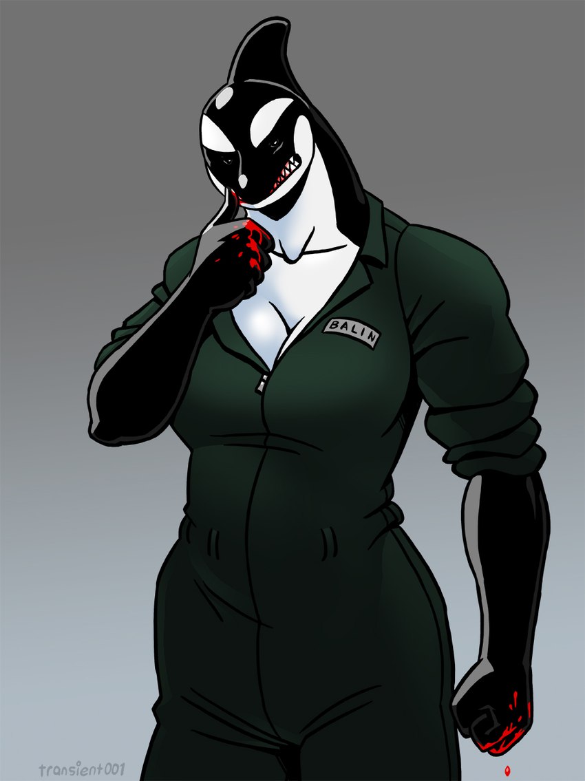 anthro big_breasts blood bodily_fluids breasts cleavage clothed clothing female fist looking_at_viewer prison_uniform solo thick_thighs wide_hips transient001 dc_comics orca_(dc) cetacean dolphin mammal marine oceanic_dolphin orca toothed_whale hi_res