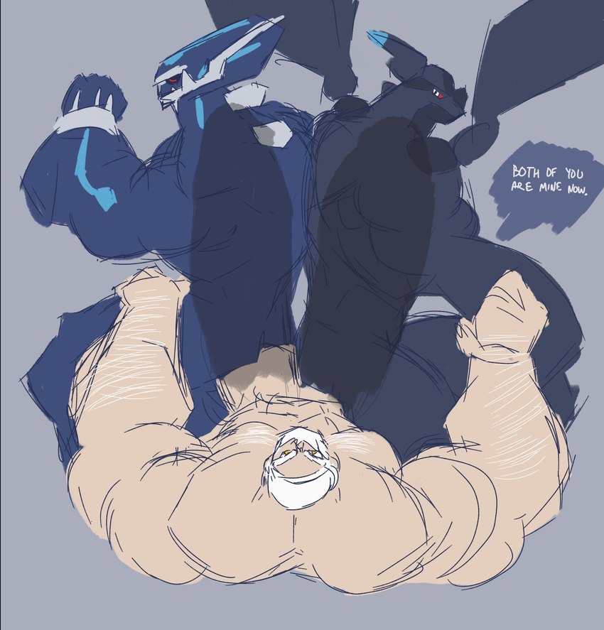 anal anal_penetration anthro arm_hair beard biceps big_muscles big_penis black_body blue_body body_hair chest_hair erection facial_hair genitals gym_leader hair horn huge_penis hyper hyper_genitalia hyper_penis internal interspecies male male/male male_anthro male_on_human multi_genitalia multi_penis muscular muscular_anthro muscular_male penetration penis pokephilia sex text triceps white_beard white_facial_hair white_hair wings zephyrchill mythology nintendo pokemon drayden_(pokemon) dialga dragon generation_4_pokemon generation_5_pokemon human legendary_pokemon mammal mythological_creature mythological_scalie pokemon_(species) scalie zekrom english_text hi_res