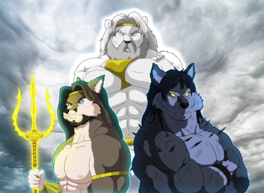 abs anthro beard brown_hair building cloud facial_hair fur glowing group hair male melee_weapon multicolored_body multicolored_fur muscular muscular_anthro muscular_male polearm trident trio two_tone_body two_tone_fur weapon white_body white_fur xxsparcoxx european_mythology greek_mythology mythology hades_(deity) hades_(xxsparcoxx) poseidon poseidon_(xxsparcoxx) zeus zeus_(xxsparcoxx) canid canine canis felid lion mammal pantherine wolf 2017 digital_media_(artwork)