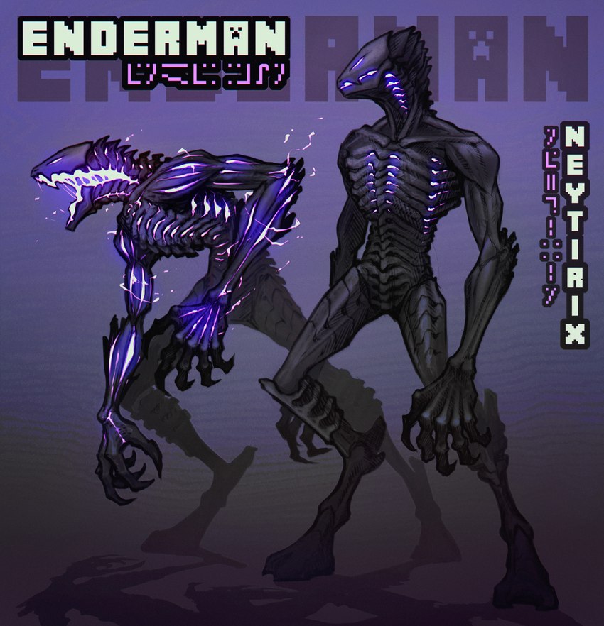 2_toes 6_fingers ambiguous_gender anthro bone claws duo exoskeleton feet fingers glowing glowing_body glowing_eyes glowing_insides open_mouth standing teeth toes neytirix microsoft minecraft mojang xbox_game_studios elemental_creature enderman humanoid 2022 absurd_res artist_name digital_media_(artwork) hi_res model_sheet video_in_description