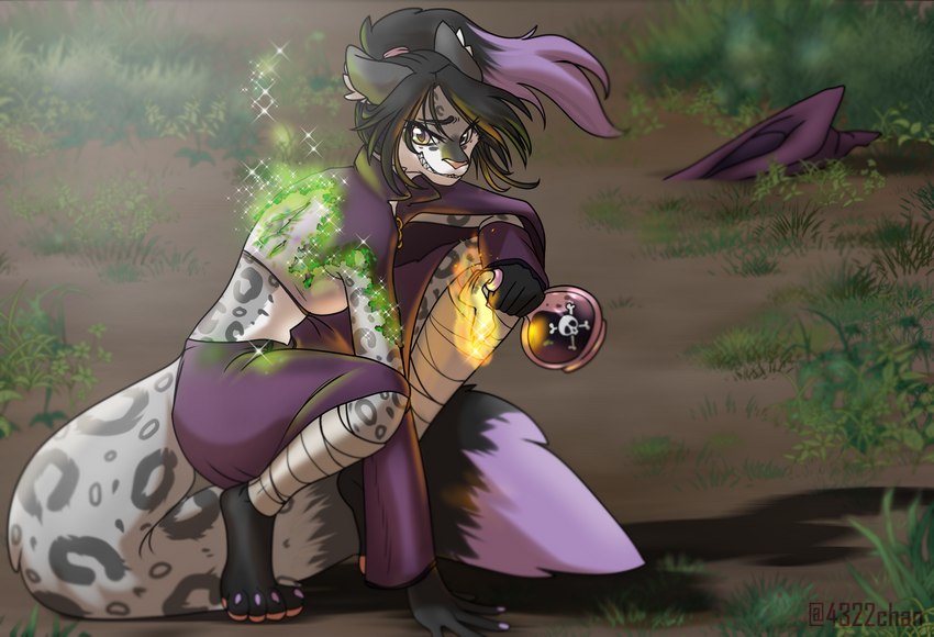 anthro bomb clothed clothing elemental_manipulation explosives female fire fire_manipulation hat headgear headwear looking_at_viewer magic molotov_cocktail partially_clothed potion smile smirk solo torn_clothing witch_hat tsarinart felid mammal pantherine snow_leopard hi_res