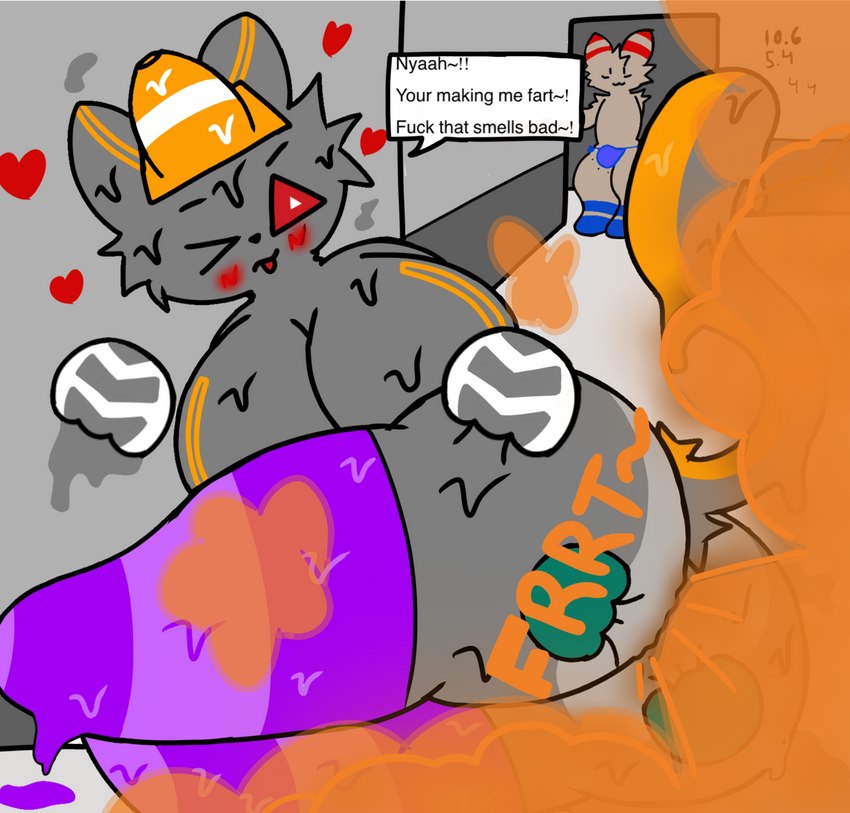 anthro anus big_butt butt clothing fart fart_cloud fart_fetish farting_on_face grey_body legwear male profanity solo tail text theguy229 thigh_highs traffic_cone freewaythecat freeway_(freewaythecat) domestic_cat felid feline felis mammal absurd_res english_text hi_res