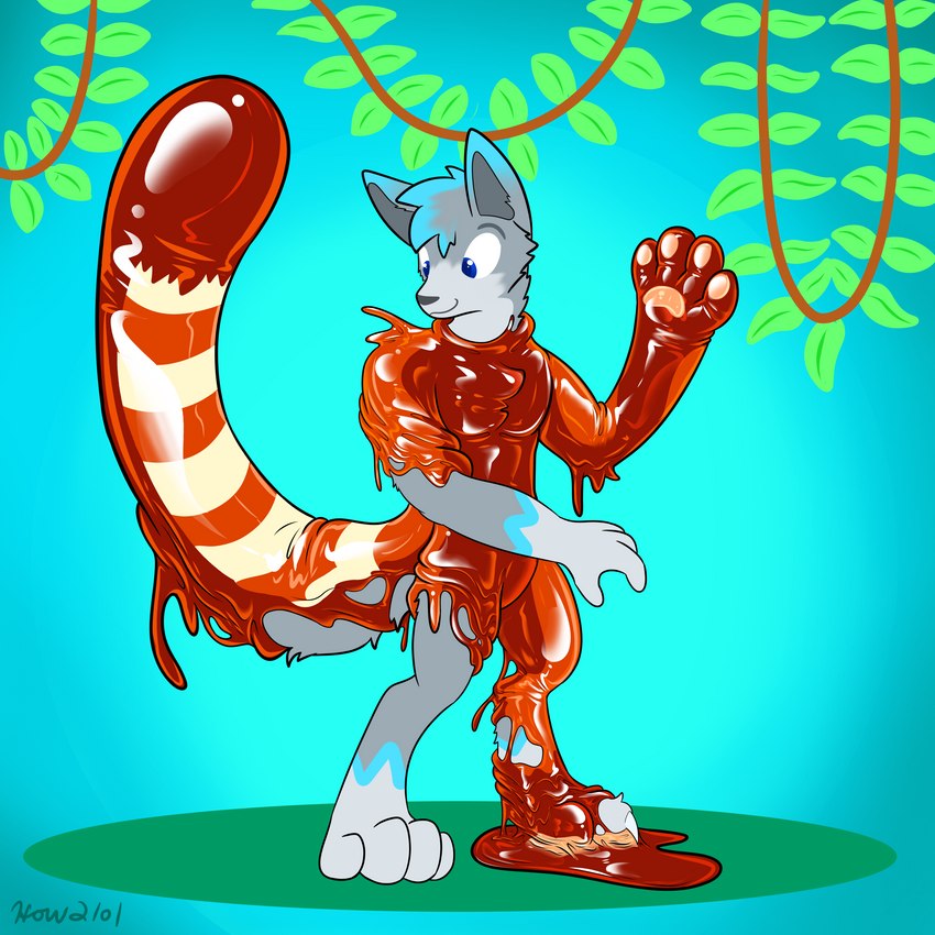 anthro forest goo_transformation jungle latex latex_transformation male plant solo transformation tree how2101 ailurid canid canine canis mammal red_panda wolf 1:1 absurd_res hi_res