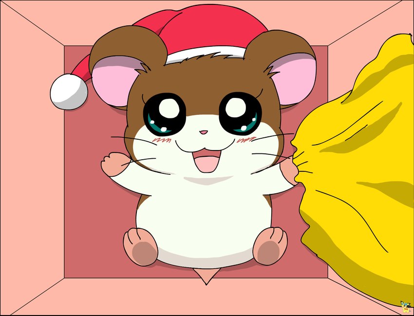 bedding blanket blush brown_body brown_fur christmas_clothing christmas_headwear clothing female female_feral feral fur hat headgear headwear holidays logo lying on_back santa_hat smile solo spread_arms white_body white_fur young young_female young_feral pichu90 christmas hamtaro_(series) penelope_(hamtaro) cricetid hamster mammal rodent 2024 artist_logo hi_res