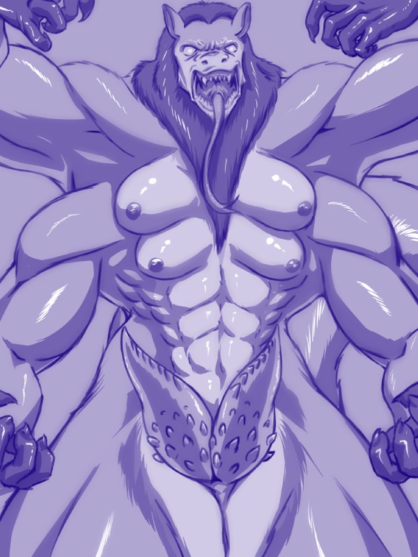 2_penises 4_arms 4_pecs 5_fingers angry animal_genitalia animal_penis anthro bent_arm big_muscles big_pecs big_tail broad_shoulders claws cloacal cloacal_penis diphallism erection fingers forked_tongue fur genital_slit genitals glistening hair hemipenes horizontal_diphallism huge_muscles hyper hyper_muscles intersex long_tongue maleherm mane mane_hair multi_arm multi_genitalia multi_limb multi_nipple multi_pecs multi_penis muscular muscular_anthro muscular_intersex muscular_maleherm nipples no_pupils nude open_mouth pecs penile_spines penis pose purple_background sharp_teeth simple_background solo tail teeth thick_tail tongue tongue_out wide_hips bludgeon darou herpestid hybrid komodo_dragon lizard mammal mongoose monitor_lizard reptile scalie 2016 3:4 blue_and_white digital_media_(artwork) digital_painting_(artwork) hi_res monochrome purple_theme shaded sketch