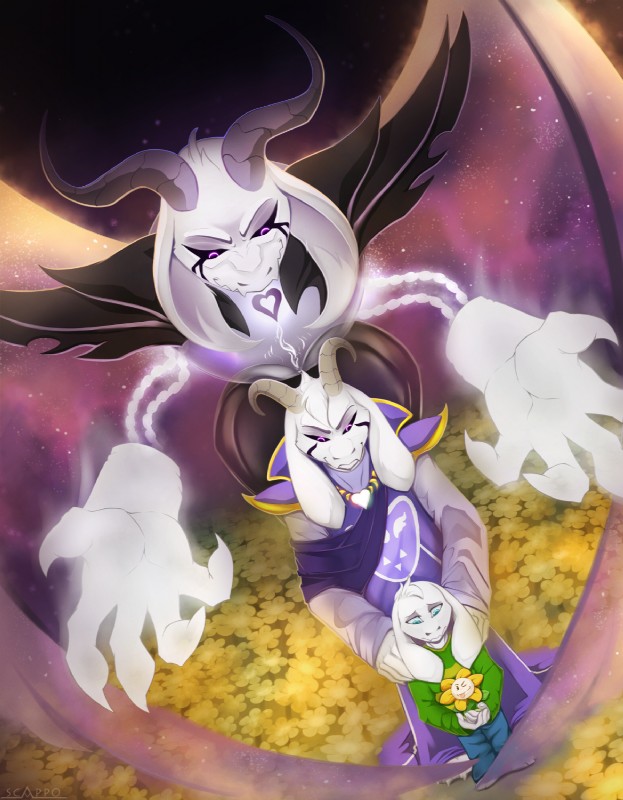 asriel dreemurr, asriel dreemurr, and flowey the flower (undertale (series) and etc) created by scappo
