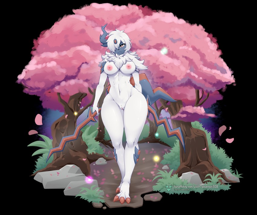 anthro breasts cherry_blossom chest_tuft claws female flower fur genitals hair holding_object holding_weapon horn looking_at_viewer nipples nude outside plant prunus_(flower) pussy simple_background solo standing transparent_background tuft weapon white_body white_fur white_hair wide_hips al_sensei908 nintendo pokemon absol generation_3_pokemon generation_8_pokemon hisuian_form hisuian_samurott hybrid pokemon_(species) regional_form_(pokemon) alpha_channel hi_res