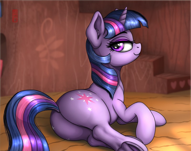 butt butt_focus dock_(anatomy) eyelashes female feral hair horn inside looking_at_viewer looking_back rear_view smile solo stairs tail celsian friendship_is_magic hasbro my_little_pony mythology twilight_sparkle_(mlp) equid equine mammal mythological_creature mythological_equine unicorn 2019 absurd_res hi_res