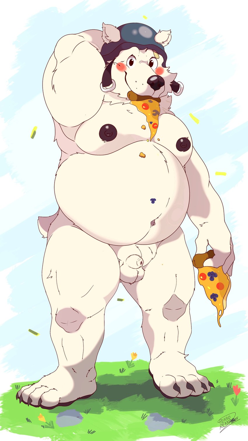 anthro balls belly big_belly big_niples blush breasts curvy_figure feet food fotnite fur genitals kemono male moobs muscular nipples nude overweight overweight_male pecs penis pizza shirtless simple_background small_penis solo tail pekkorekko epic_games fortnite polar_patroller bear mammal absurd_res digital_media_(artwork) hi_res