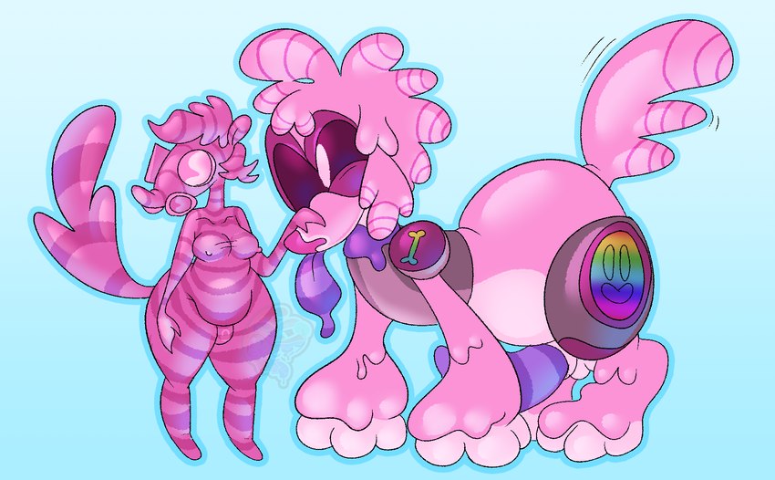 anthro belly bulge clothing drone dronification duo female feral gas_mask hyper latex latex_clothing latex_skinsuit machine male male/female mask nipple_outline size_difference skinsuit slime suit tight_clothing wizzygak mammal mephitid robot skunk hi_res