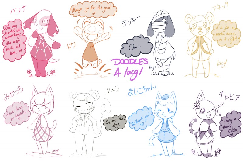 anthro female group male lacgl requestfaeg animal_crossing nintendo charlise_(animal_crossing) cherry_(animal_crossing) drift_(animal_crossing) felicity_(animal_crossing) kaite_(animal_crossing) kiki_(animal_crossing) lucky_(animal_crossing) marshal_(animal_crossing) amphibian bear canid canine canis domestic_cat domestic_dog felid feline felis frog mammal mummy rodent sciurid tree_squirrel undead 3:2 hi_res