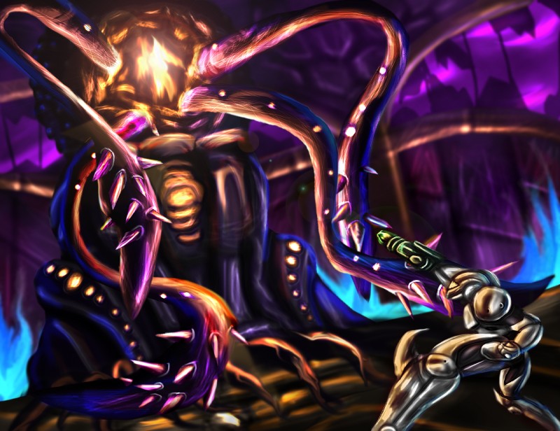 female spikes tentacles thick_calves thick_leg thick_thighs varia_suit kritken metroid metroid_prime metroid_prime_2 nintendo emperor_ing samus_aran alien human ing_(species) mammal hi_res