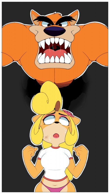 anthro blonde_hair breasts clothing duo female fur hair male muscular muscular_male orange_body orange_fur panties sharp_teeth shirt teeth topwear underwear dongitos activision crash_bandicoot_(series) coco_bandicoot tiny_tiger bandicoot dasyuromorph mammal marsupial recently_extinct_species thylacine 2017 absurd_res hi_res