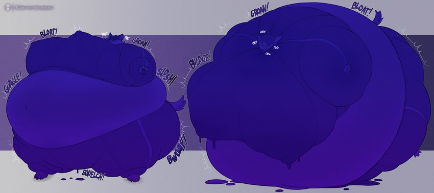 anthro belly belly_expansion belly_inflation berry_juice big_breasts blue_body blue_fur blueberry_inflation blueberry_juice bodily_fluids body_inflation breast_expansion breasts breath butt butt_expansion chewing chewing_gum claws clothed clothing expansion female fur huge_breasts immobile inflation juice_(beverage) lactating lactating_juice leaking_juice lying navel nipple_outline on_front panting sloshing_belly solo sound_effects standing text toe_claws unusual_bodily_fluids unusual_lactation fountain_malchemy canid canine canis mammal wolf english_text hi_res sequence