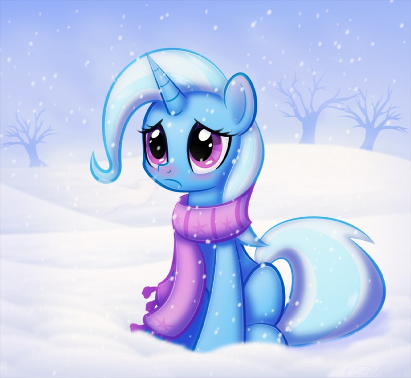 blue_body blue_fur cloud female feral frown fur hair horn multicolored_hair outside purple_eyes scarf sitting sky snow snowing solo two_tone_hair ctb-36 friendship_is_magic hasbro my_little_pony mythology trixie_(mlp) equid equine mammal mythological_creature mythological_equine unicorn cool_colors