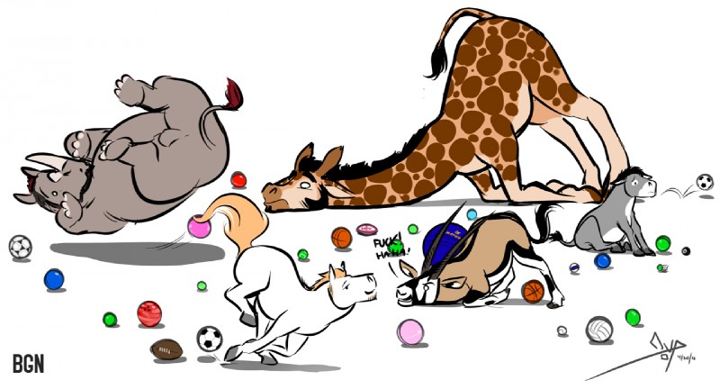 8_ball ass_up ball balls basketball_(ball) billiard_ball black_body black_eyes black_fur black_mane black_tail bowling_ball brown_body brown_fur brown_spots brown_tail countershading dot_eyes exclamation_point feral feralized fur genitals grey_balls grey_body grey_hooves grey_skin grey_tail gridiron_ball group hooves horn humor larger_feral laugh long_neck male male/male mane markings multicolored_body multicolored_fur multicolored_tail orange_mane orange_tail profanity quadruped shadow simple_background sitting size_difference smaller_feral snout soccer_ball spots spotted_body spotted_fur tail tail_tuft tan_body tan_fur tan_tail tennis_ball text tripping tuft two_tone_body two_tone_fur two_tone_tail volleyball_(ball) white_background white_body white_countershading white_fur wide_eyed bgn denver_broncos nfl derrick_(bgn) isaiah jamie_the_oryx miguel_(bgn) miles_(mascot) antelope asinus bovid donkey equid equine giraffe giraffid grazing_antelope horse mammal oryx rhinoceros 2016 digital_media_(artwork) english_text signature