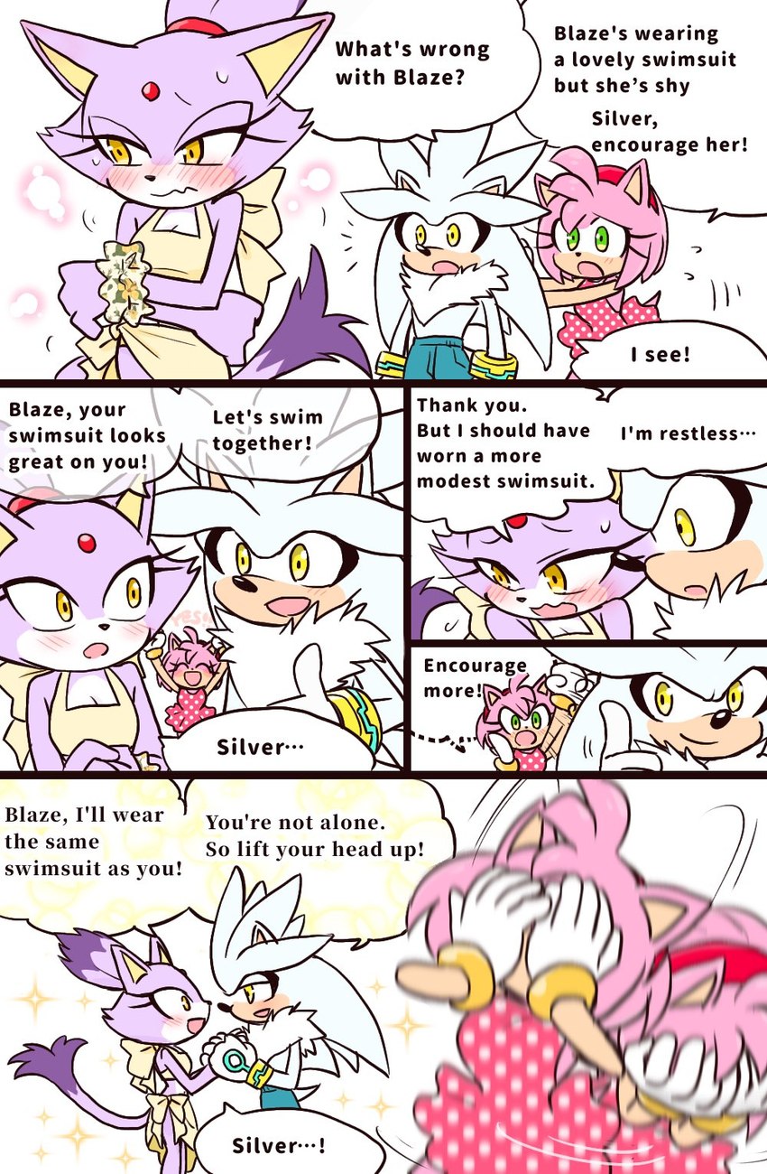 amy rose, blaze the cat, and silver the hedgehog (sonic the hedgehog (series) and etc) created by yotsumeddd