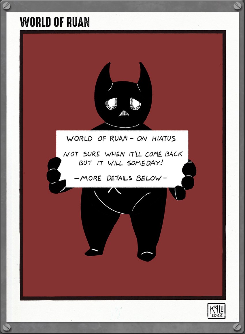 black_body black_horn horn sad sign text impishhyena world_of_ruan demon 2022 comic english_text hi_res signature