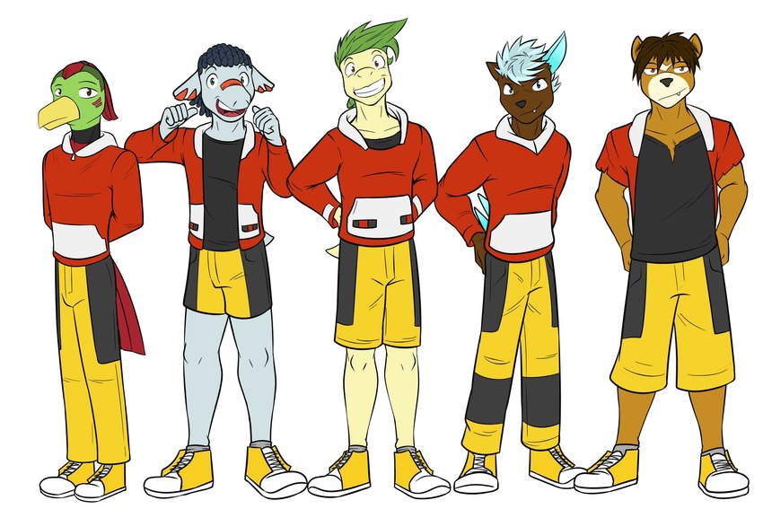 anthro anthrofied bottomwear clothed clothing cosplay footwear fully_clothed group hoodie male pants pokemorph shoes shorts simple_background topwear white_background fuze nintendo pokemon ethan_(pokemon) bayleef generation_2_pokemon phanpy pokemon_(species) sneasel teddiursa xatu 3:2 hi_res