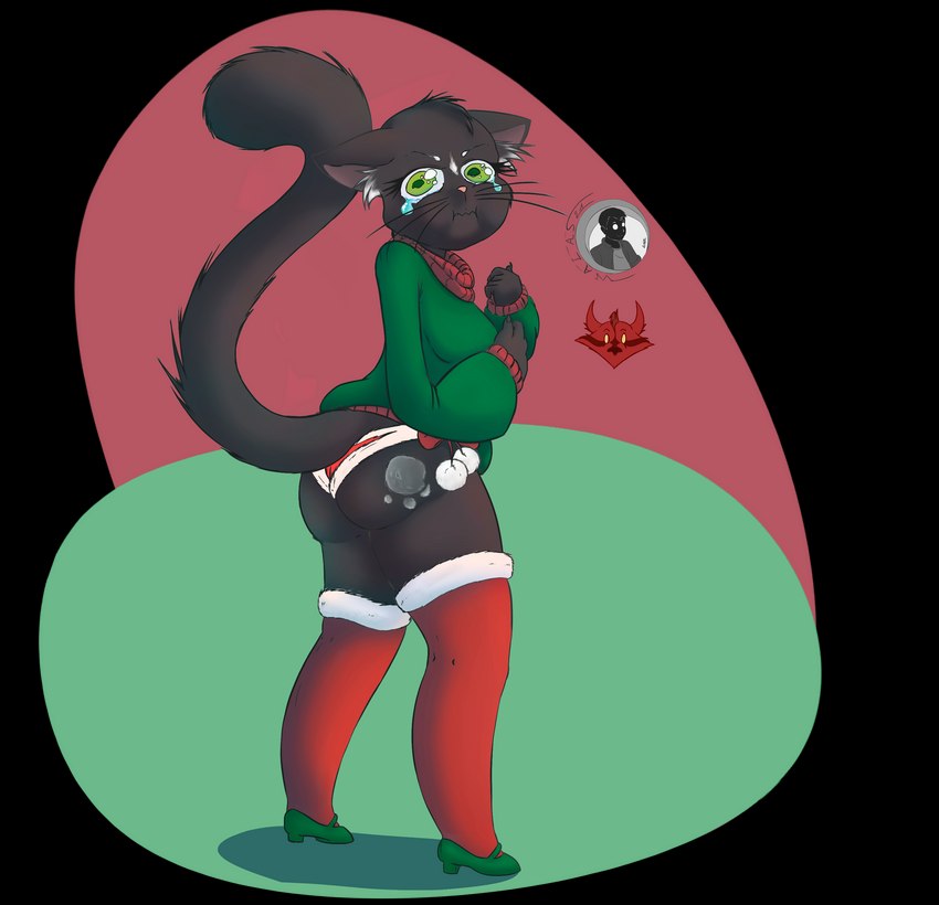 ambiguous_gender anthro ass_up bubble_butt butt butt_pose christmas_clothing clothing dark_body dark_skin female fluffy fluffy_tail holidays legwear lingerie looking_at_viewer pose solo stockings tail thick_thighs walas21 christmas domestic_cat felid feline felis mammal absurd_res alpha_channel hi_res