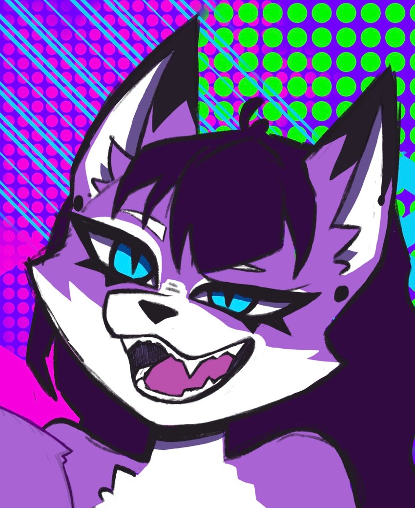 anthro blue_eyes booperdooperscooper female fur hair purple_body simple_background smile teeth canid canine fox mammal digital_media_(artwork) hi_res