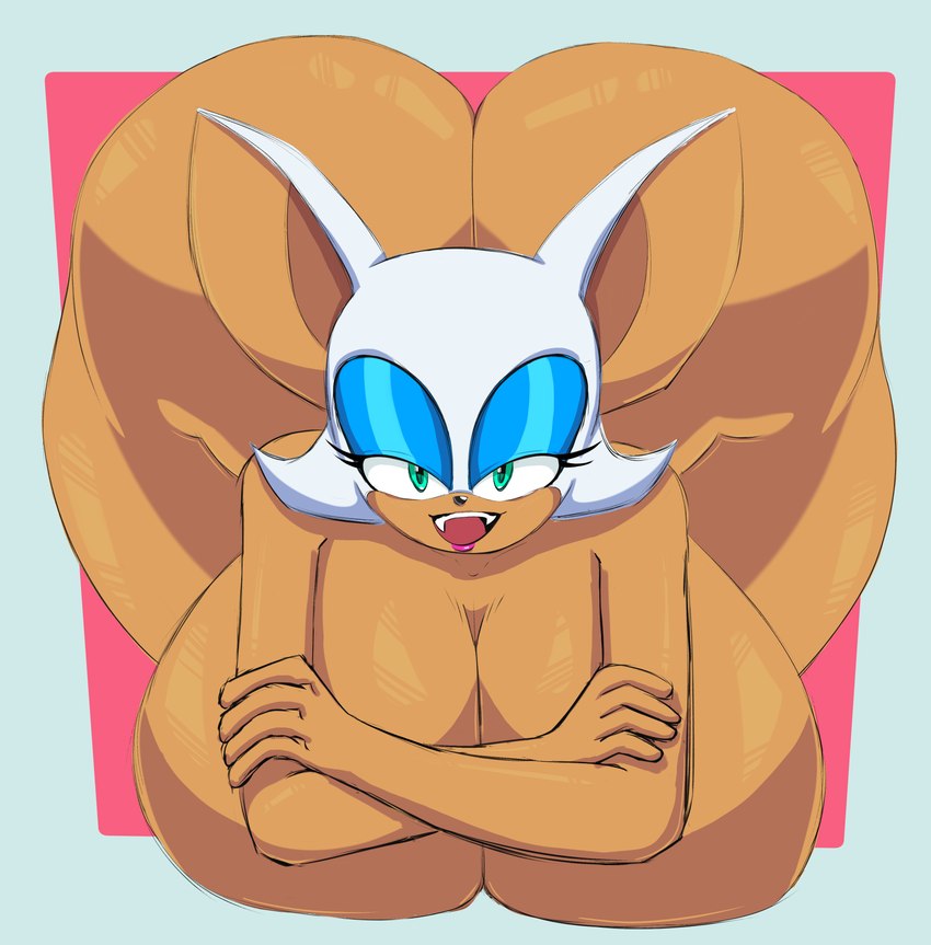 anthro big_breasts big_butt breasts butt fangs female fur green_eyes huge_breasts huge_butt hyper hyper_butt lipstick makeup nude nude_anthro solo teeth thick_thighs white_body white_fur wide_hips rougethedaisy sega sonic_the_hedgehog_(series) rouge_the_bat absurd_res hi_res