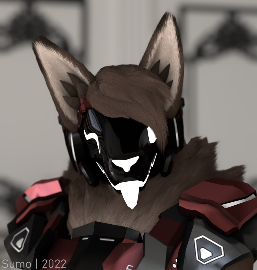 anthro armor brown_body female fur one_eye_closed red_armor screen screen_face solo tongue tongue_out wink king_sumo_(artist) humanoid mamagen mammal 2022 3d_(artwork) blender_(artwork) digital_media_(artwork) hi_res watermark