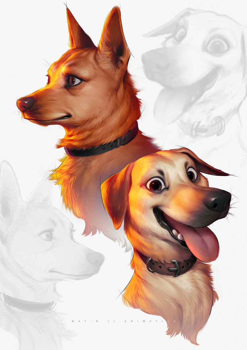 ambiguous_gender black_lips brown_eyes brown_nose collar duo fur lips looking_at_viewer open_mouth smile tan_body tan_fur teeth tongue wayn_animation canid canine canis domestic_dog mammal 2022 adobe_photoshop_(artwork) digital_media_(artwork) hi_res