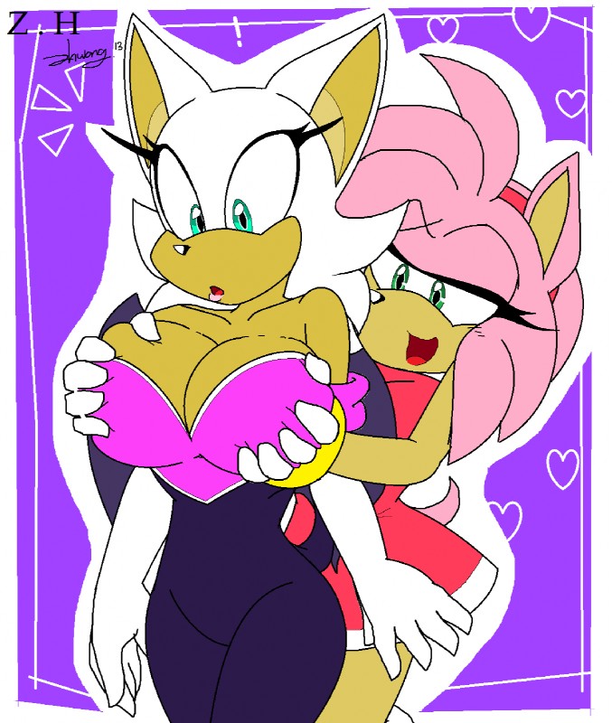 amy rose and rouge the bat (sonic the hedgehog (series) and etc) created by zhengfox