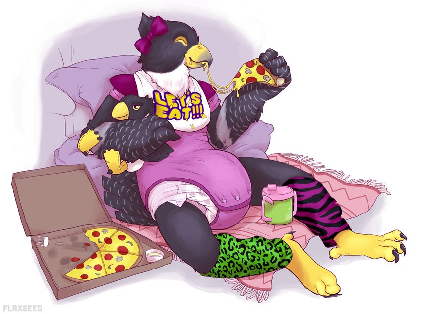 4_talons ageplay anthro bedding bib biped bird_plushie black_body black_feathers blanket bow_ribbon clothed clothing container costume diaper eating eating_food eyes_closed feathers feet food fungus infantilism mushroom mushroom_pizza onesie pepperoni pepperoni_pizza pillow pink_onesie pizza pizza_box plushie roleplay simple_background sippy_cup solo talons toes wearing_diaper white_body white_diaper white_feathers flax_(artist) nephy_abdl_(peregrine) avian bird falcon falconid peregrine_falcon 2022 digital_media_(artwork) hi_res