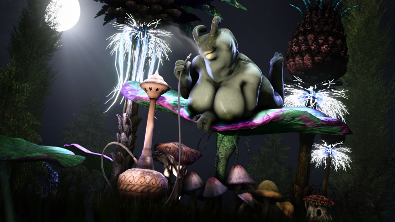 anthro big_breasts breasts female fungus hookah mushroom night nipples non-mammal_breasts nude outside plant smoking solo tree muetank slug_(wattchewant) gastropod mollusk slug 16:9 3d_(artwork) digital_media_(artwork) hi_res source_filmmaker_(artwork) widescreen