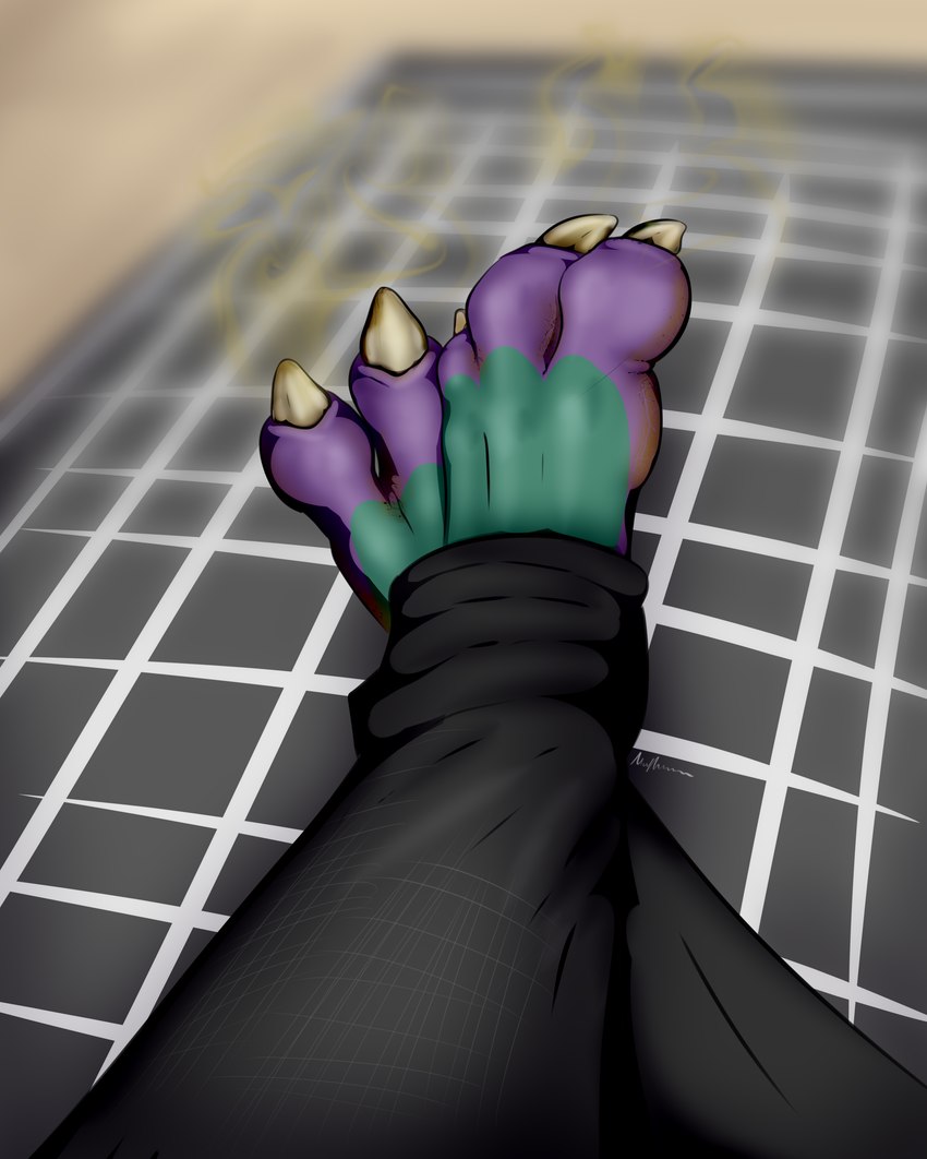 3_toes anthro claws colored_nails dirty feet green_body green_scales grey_body grey_scales male multicolored_body multicolored_scales musk nails paws purple_body purple_scales scales smelly soles solo toe_claws toe_jam toes unwashed white_claws white_nails muffinvinvin mythology muffin_(muffinvinvin) dragon mythological_creature mythological_scalie scalie filth absurd_res hi_res