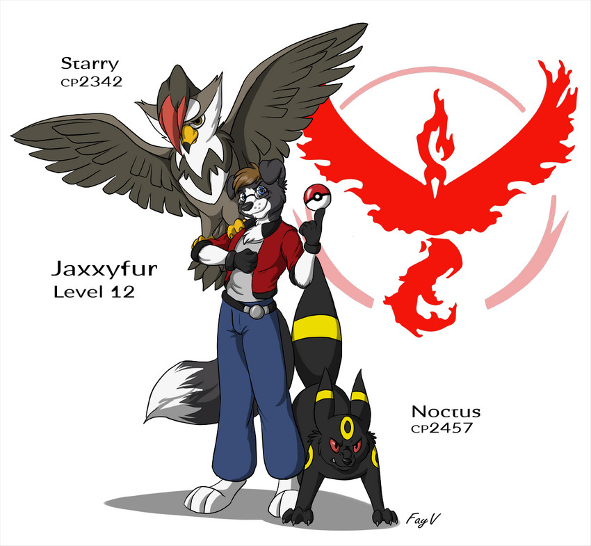 anthro biped brown_hair clothing dipstick_tail eyewear feral glasses gloves hair handwear male markings multicolored_tail pokeball quadruped ring_(marking) simple_background smile solo spread_wings standard_pokeball tail tail_markings white_background wings fayv nintendo pokemon pokemon_go team_valor jaxxy_fur border_collie canid canine canis collie domestic_dog eeveelution generation_1_pokemon generation_2_pokemon generation_4_pokemon herding_dog legendary_pokemon mammal moltres pastoral_dog pokemon_(species) sheepdog staraptor umbreon