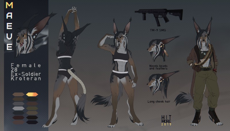 anthro ar_platform athletic athletic_anthro athletic_female bandage bandaged_tail black_hair cheek_tuft clothed clothing facial_tuft female fur gun hair holding_gun holding_object holding_ranged_weapon holding_weapon looking_at_viewer military open_mouth ranged_weapon simple_background solo standing stoner_rifle submachine_gun teeth text tm-9 tongue tuft weapon hitmore felid feline lynx mammal 2019 digital_media_(artwork) english_text multiple_images