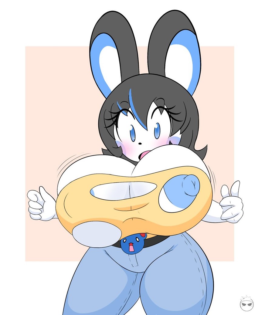 anthro areola belt big_breasts blue_areola blue_eyes blue_nipples blush bottomwear breasts clothed clothing female huge_breasts nipples pants shirt simple_background solo topwear torn_clothing kirbot12 nintendo pokemon bailey_(kirbot12) azurill emolga generation_3_pokemon generation_5_pokemon pokemon_(species)