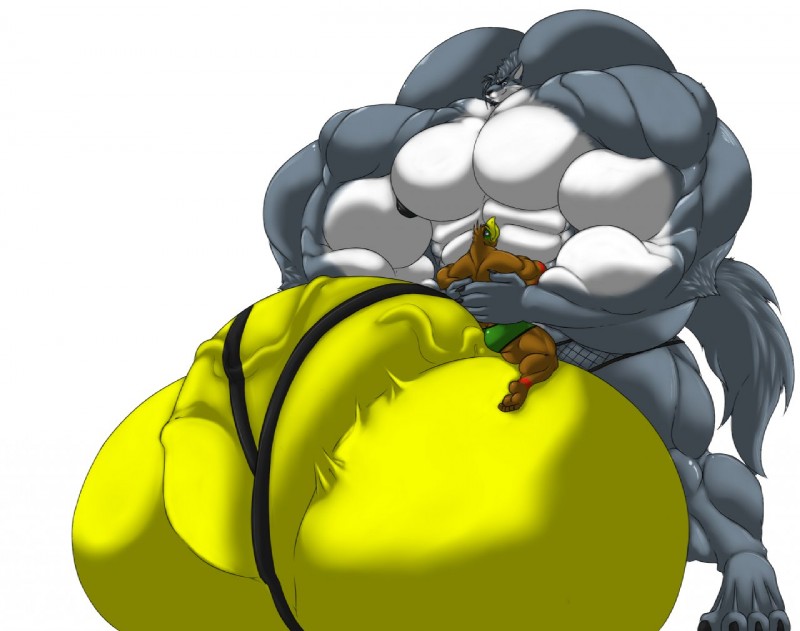 4_toes 5_fingers 5_toes anthro balls_outline big_bulge big_muscles bulge detailed_bulge duo feet fingers genital_outline hug huge_bulge huge_muscles hyper hyper_bulge hyper_muscles looking_at_another male muscular navel nipples penis_outline simple_background toes white_background sachiel_666 hyperfalcon wakewolf_(character) avian bird canid canine canis falcon falconid mammal wolf