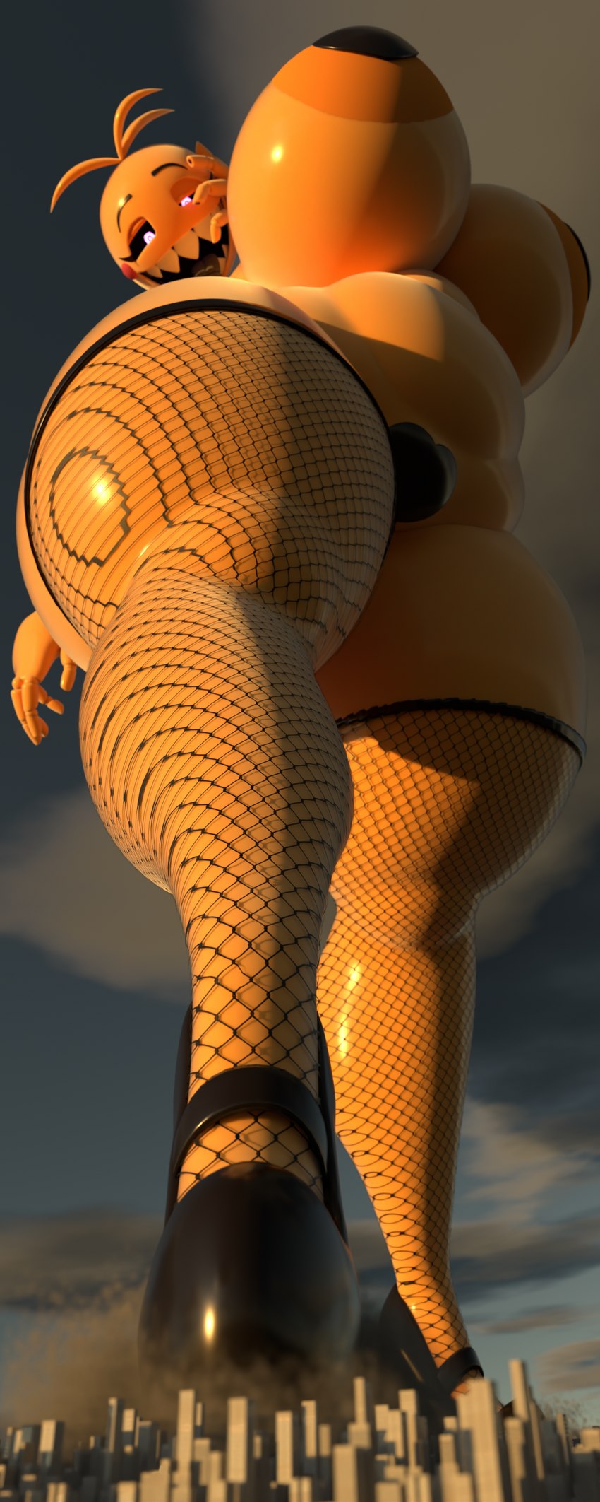 anthro big_breasts black_sclera breasts city_destruction clothed clothing destruction female fishnet_clothing fishnet_legwear footwear high_heels huge_breasts legwear machine macro open_mouth pasties sharp_teeth shoes smile solo teeth tongue yellow_body cyanu mikesmike five_nights_at_freddy's five_nights_at_freddy's_2 scottgames cyanu_chica toy_chica_(fnaf) animatronic avian bird chicken galliform gallus_(genus) phasianid robot 2023 3d_(artwork) absurd_res blender_(artwork) digital_media_(artwork) hi_res