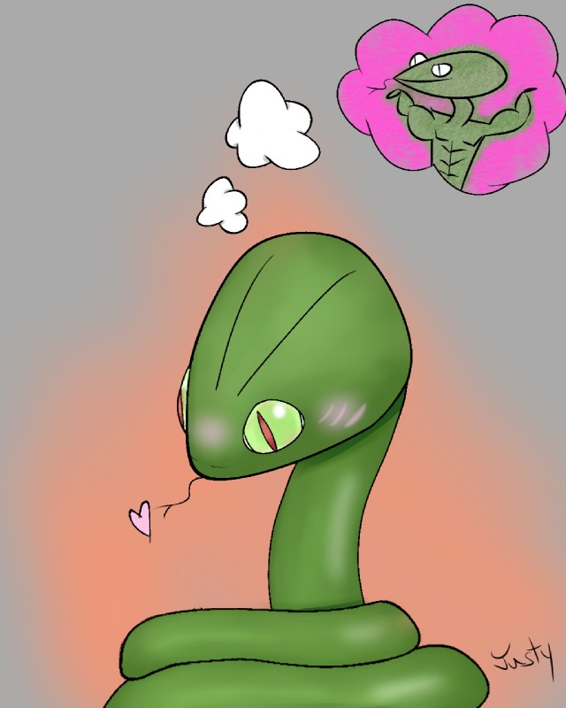 anthro blush curled feral heart_symbol justy male mental_pictographics muscular muscular_anthro muscular_male simple_background solo thought_bubble tongue tongue_out justybusty reptile scalie snake 2019 4:5 hi_res pictographics signature