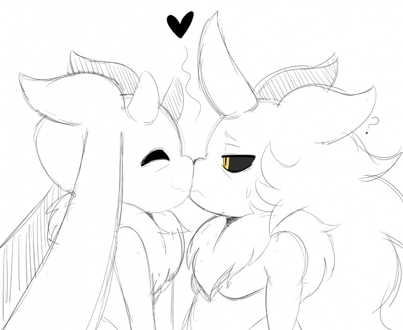 ambiguous/ambiguous ambiguous_gender anthro anthro_on_anthro black_sclera duo eyes_closed frown fur heart_symbol horn kiss_on_lips kissing long_ears neck_tuft slightly_chubby smile squish tuft yellow_eyes sssonic2 null_(sssonic2) void_(sssonic2) alien 2018 digital_drawing_(artwork) digital_media_(artwork) hi_res