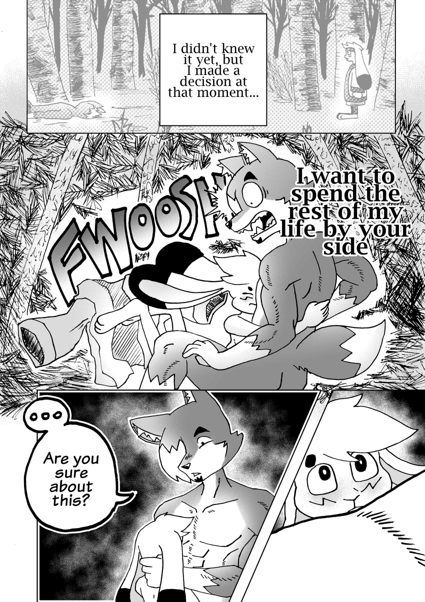 accessory ainu_clothing anthro beard belt big_ears big_feet blush bodily_fluids bone buckteeth clothing collar countershade_face countershade_fur countershade_torso countershading dialogue facial_hair fangs feet female floppy_ears fur hair headband hug male muscular muscular_anthro muscular_male nude nude_female nude_male one_eye_obstructed predator/prey simple_background skull teeth text white_background white_body white_fur white_hair efradraws northwind_(efradraws) isepo_(efradraws) uspul_(efradraws) canid canine canis lagomorph leporid mammal rabbit wolf absurd_res black_and_white comic digital_media_(artwork) english_text halftone hi_res monochrome