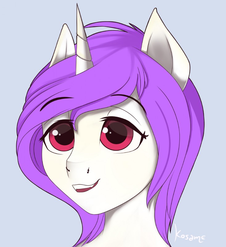 facial_piercing female hair horn nose_piercing piercing purple_hair red_eyes solo kosame mythology kosame_(character) equid equine mammal mythological_creature mythological_equine unicorn hi_res