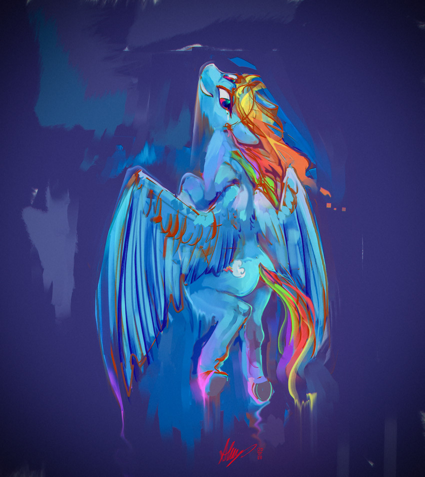 blue_body blue_feathers cutie_mark feathered_wings feathers female feral solo wings alumx friendship_is_magic hasbro my_little_pony mythology rainbow_dash_(mlp) equid equine mammal mythological_creature mythological_equine pegasus 2020 absurd_res digital_media_(artwork) hi_res